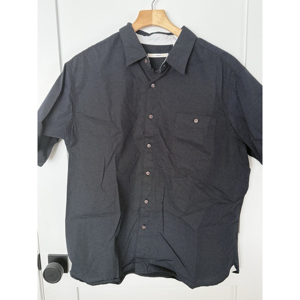 Moda Campia Moda Navy Blue Micro Dot Button Up Short Sleeve Camp Shirt Mens XL